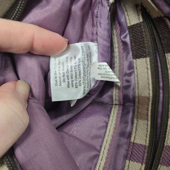 Thirty One Organizing Shoulder Bag Crossbody In Purple Twill Stripe - Picture 6 of 8